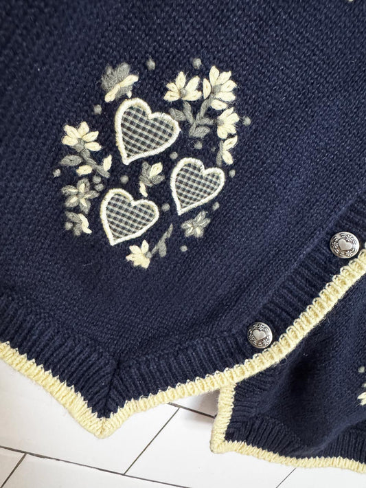 vintage 90s christopher & banks hand-embroidered country hearts knit vest