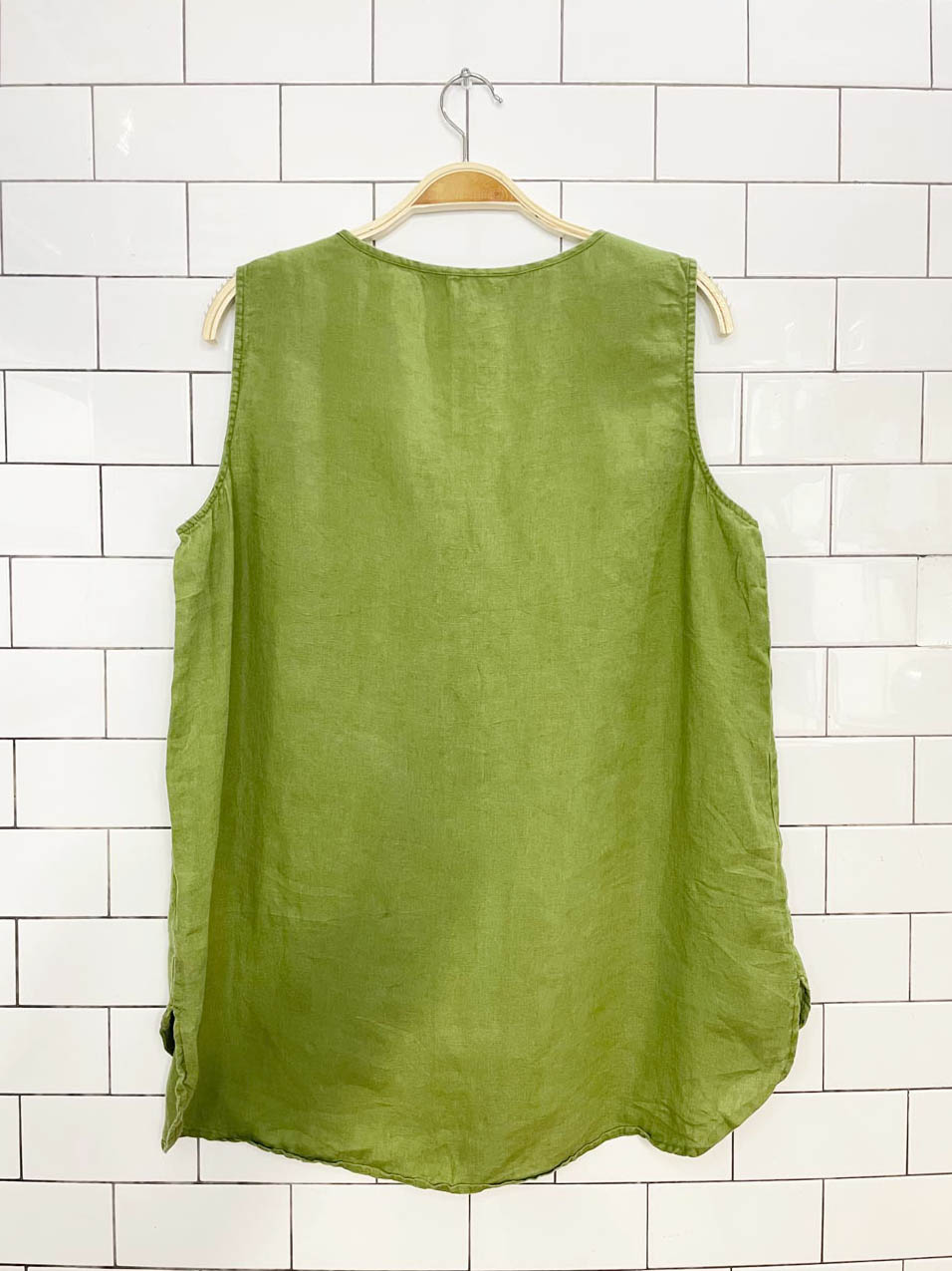 ellen tracy 100% linen sleeveless tassel top