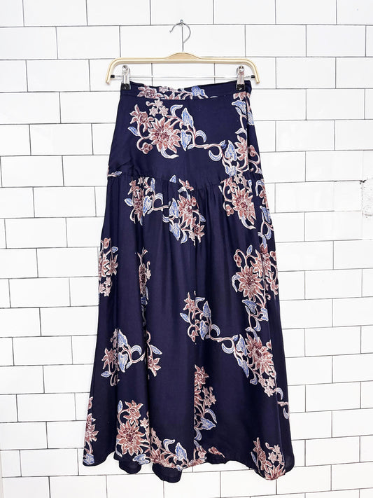 vintage 70s kuchi designs basque waist floral midi skirt | made in India