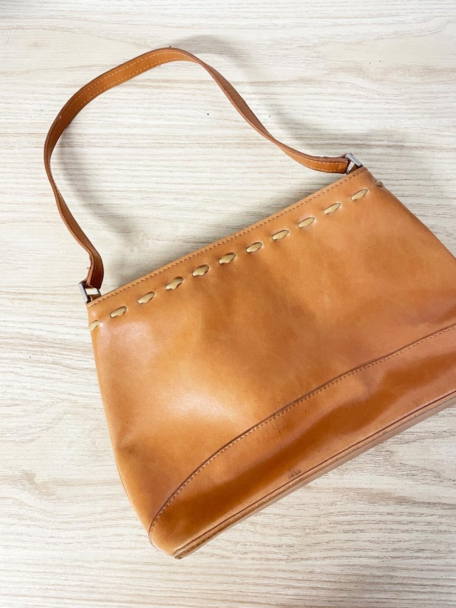 y2k boho stitched leather structured shoulder bag - good market thrift store