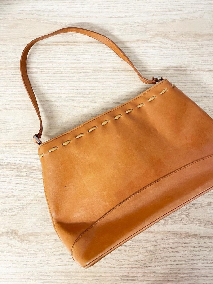 y2k boho stitched leather structured shoulder bag - good market thrift store