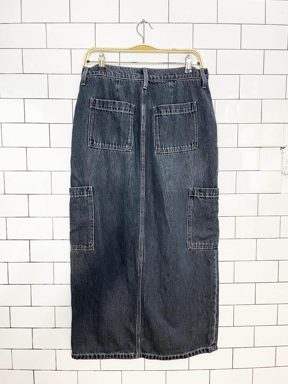 old navy mid rise cargo denim midi skirt