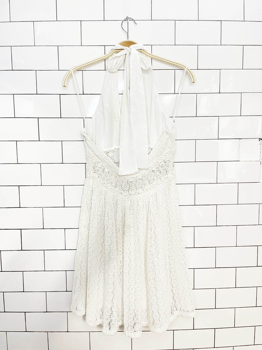 free people so sweetly crochet halter neck mini dress