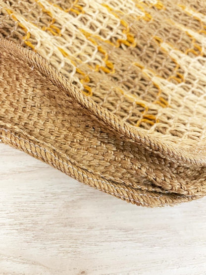 vintage 70s woven jute wood handle tote - good market thrift store