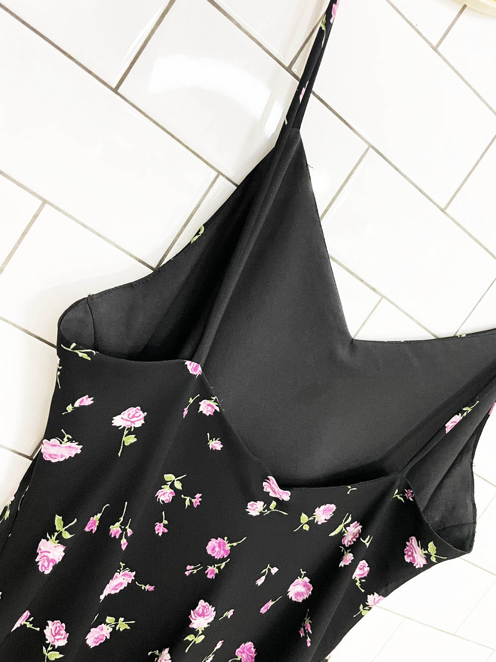 vintage 90s micro floral chiffon knee-length a-line dress