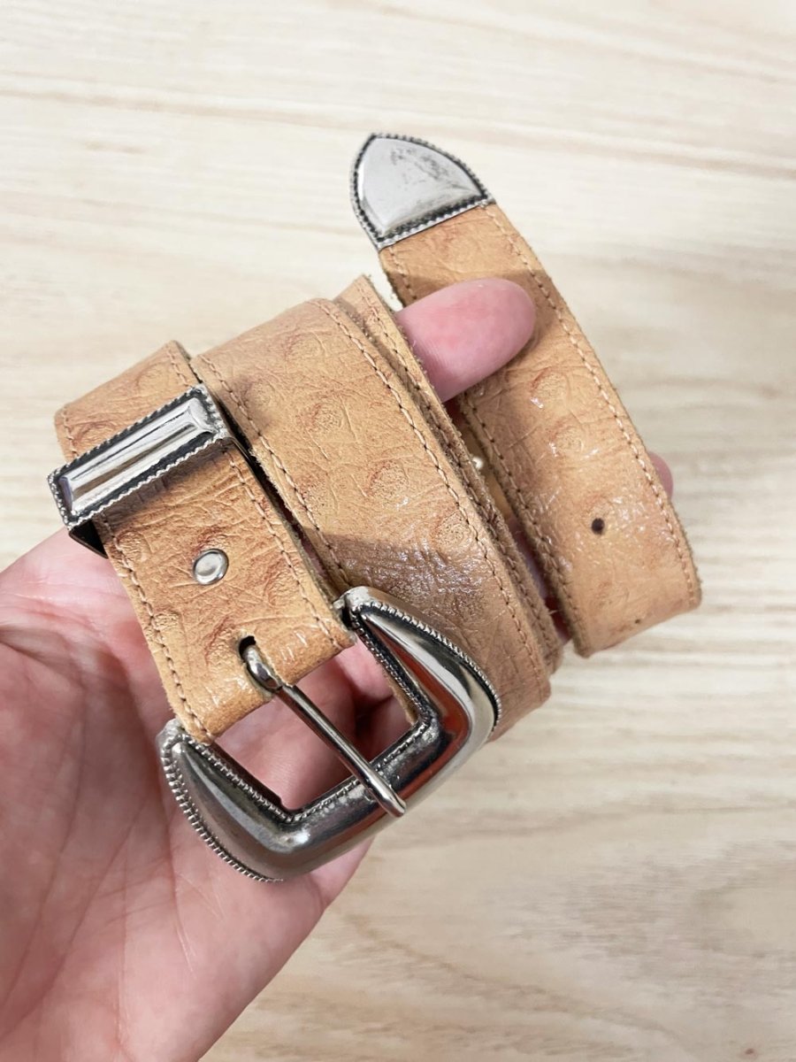 vintage vermilion ostrich leather western belt - good market thrift store