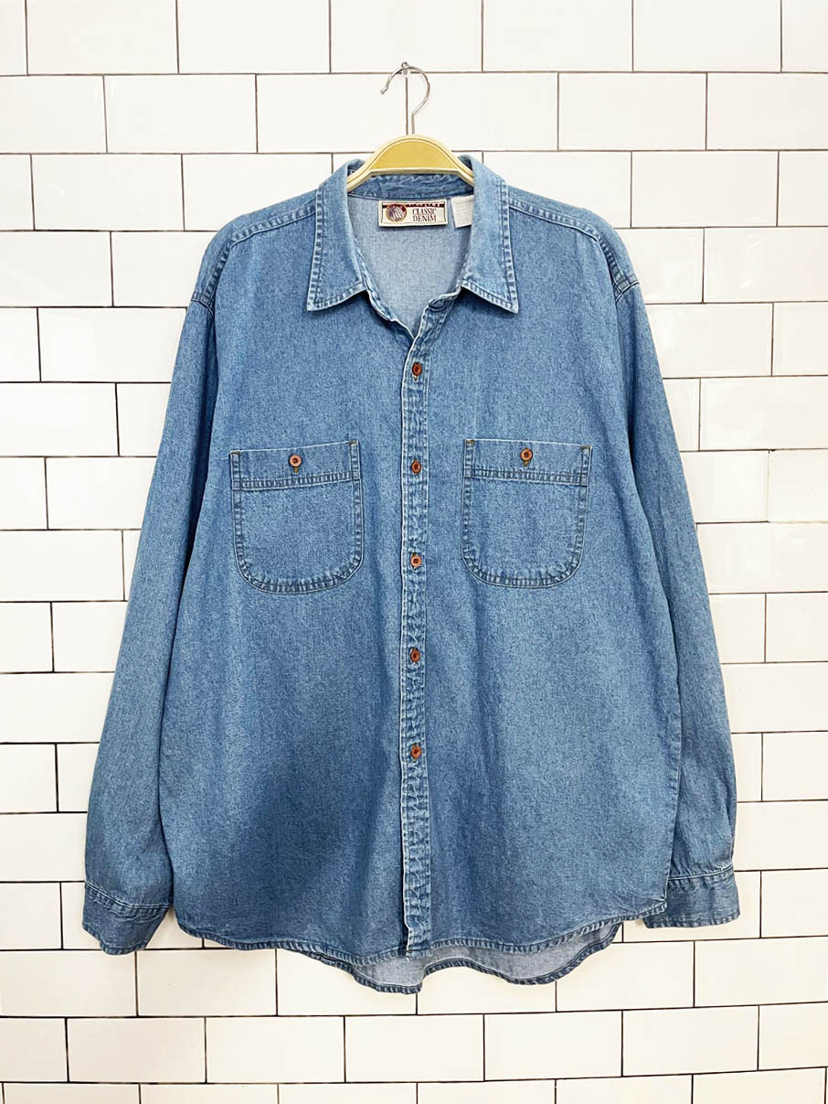 vintage 90s fine line full button denim shirt