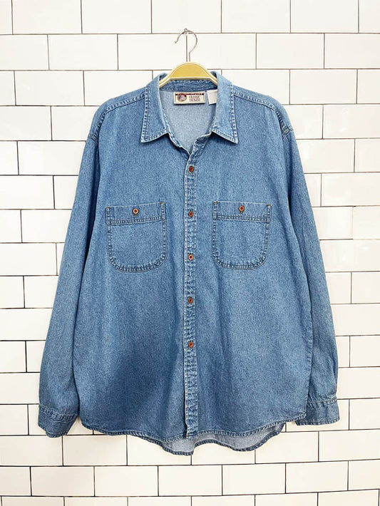 vintage 90s fine line full button denim shirt