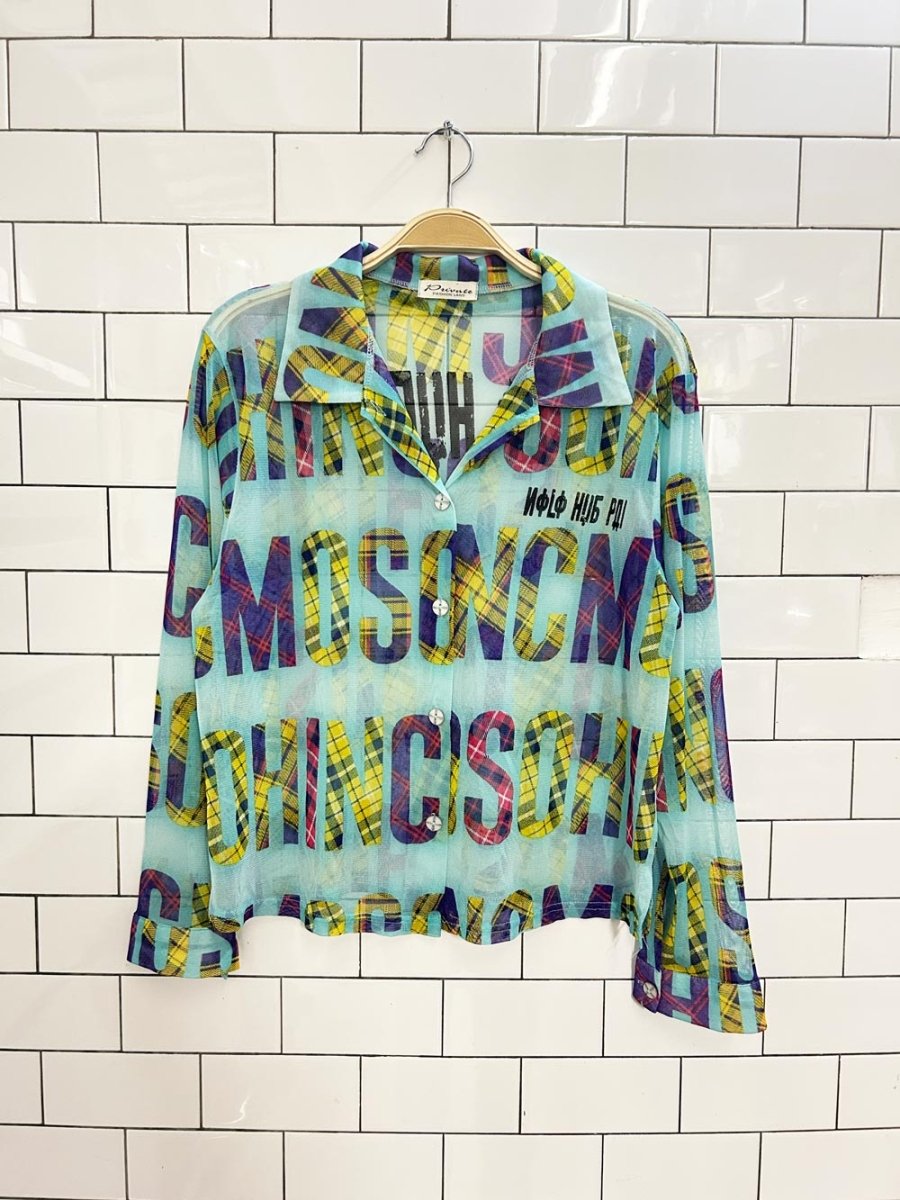 y2k letter art mesh shirt - good market thrift store