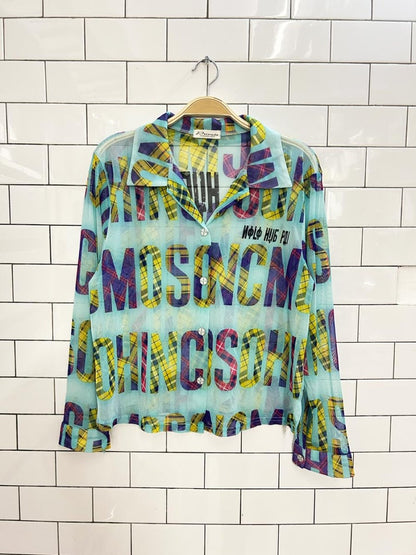 y2k letter art mesh shirt - good market thrift store