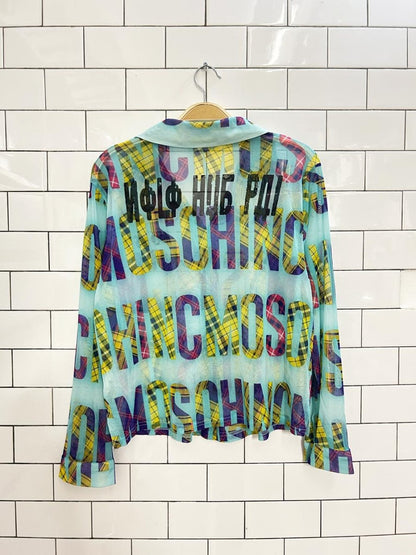 y2k letter art mesh shirt - good market thrift store