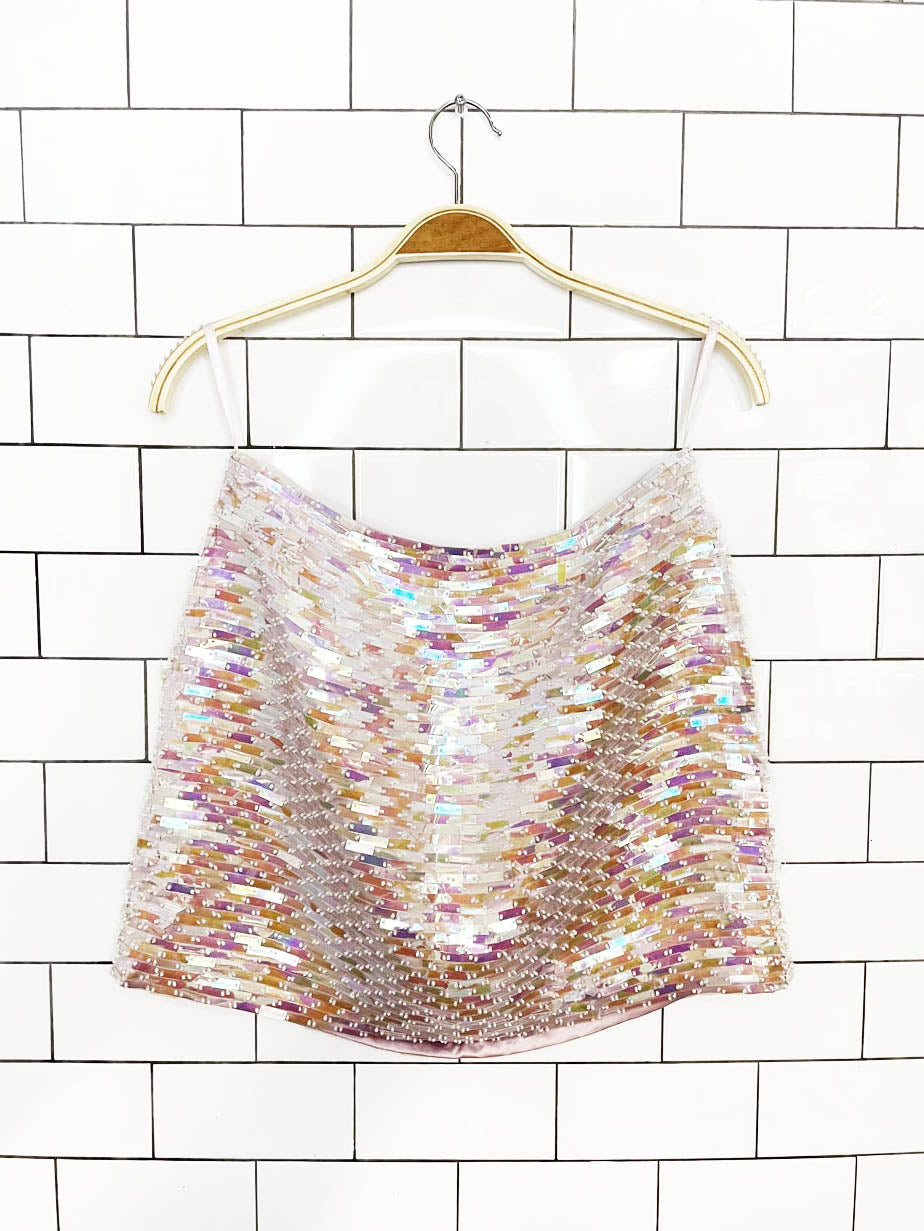 y2k hugo buscatti 100% silk sequin mini skirt