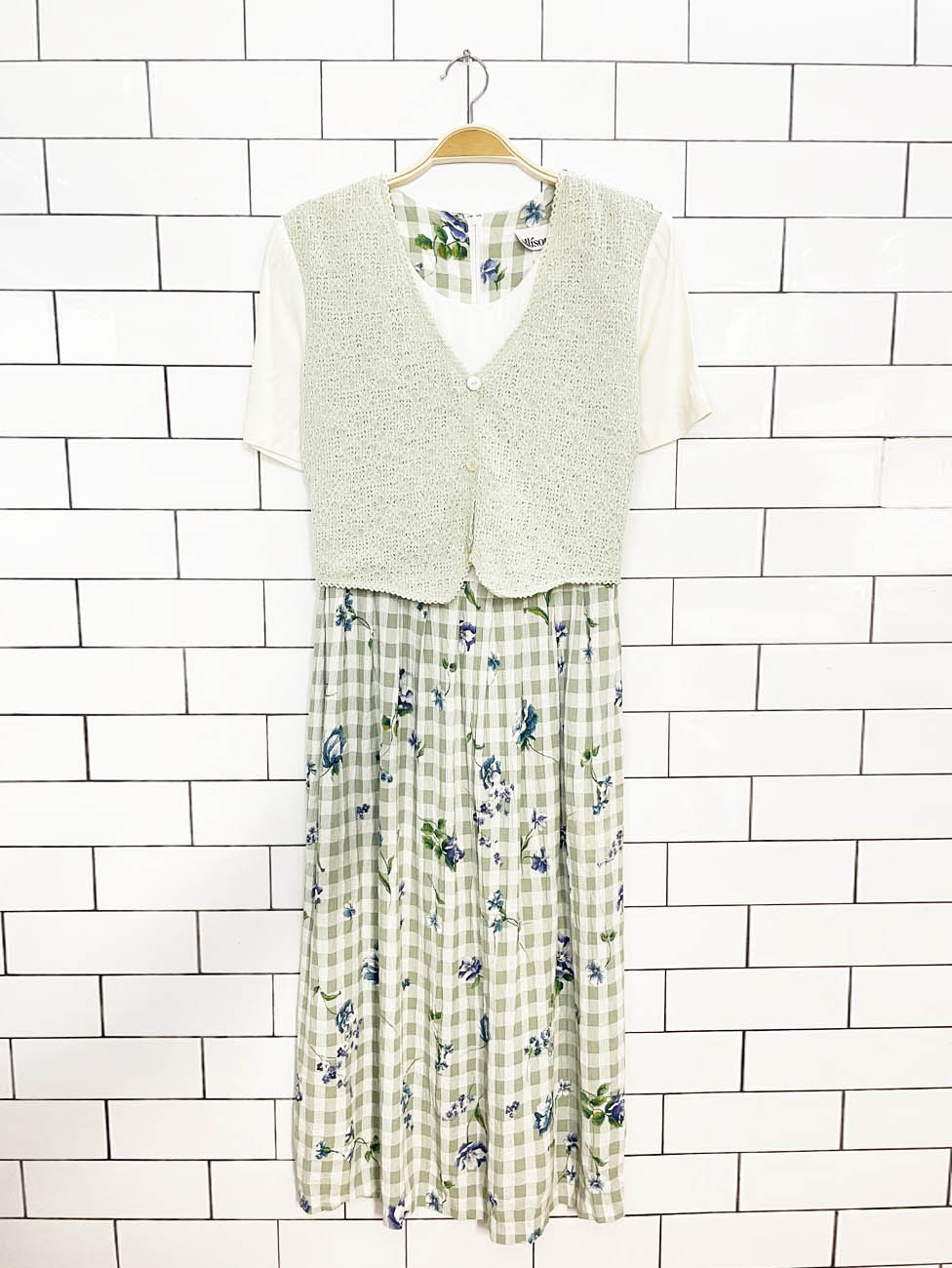 vintage 90s allison che vested floral flowy tie back midi dress | made in USA
