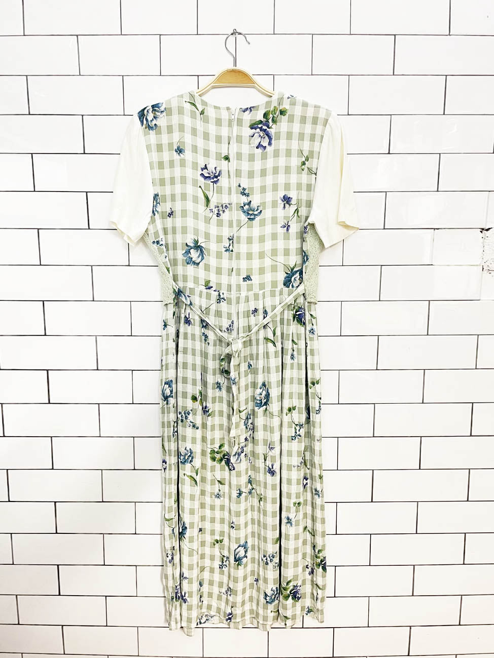 vintage 90s allison che vested floral flowy tie back midi dress | made in USA