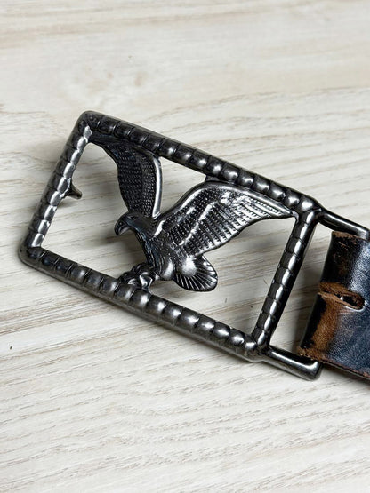 vintage eagle buckle tooled leather belt