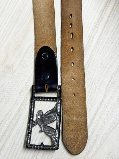 vintage eagle buckle tooled leather belt