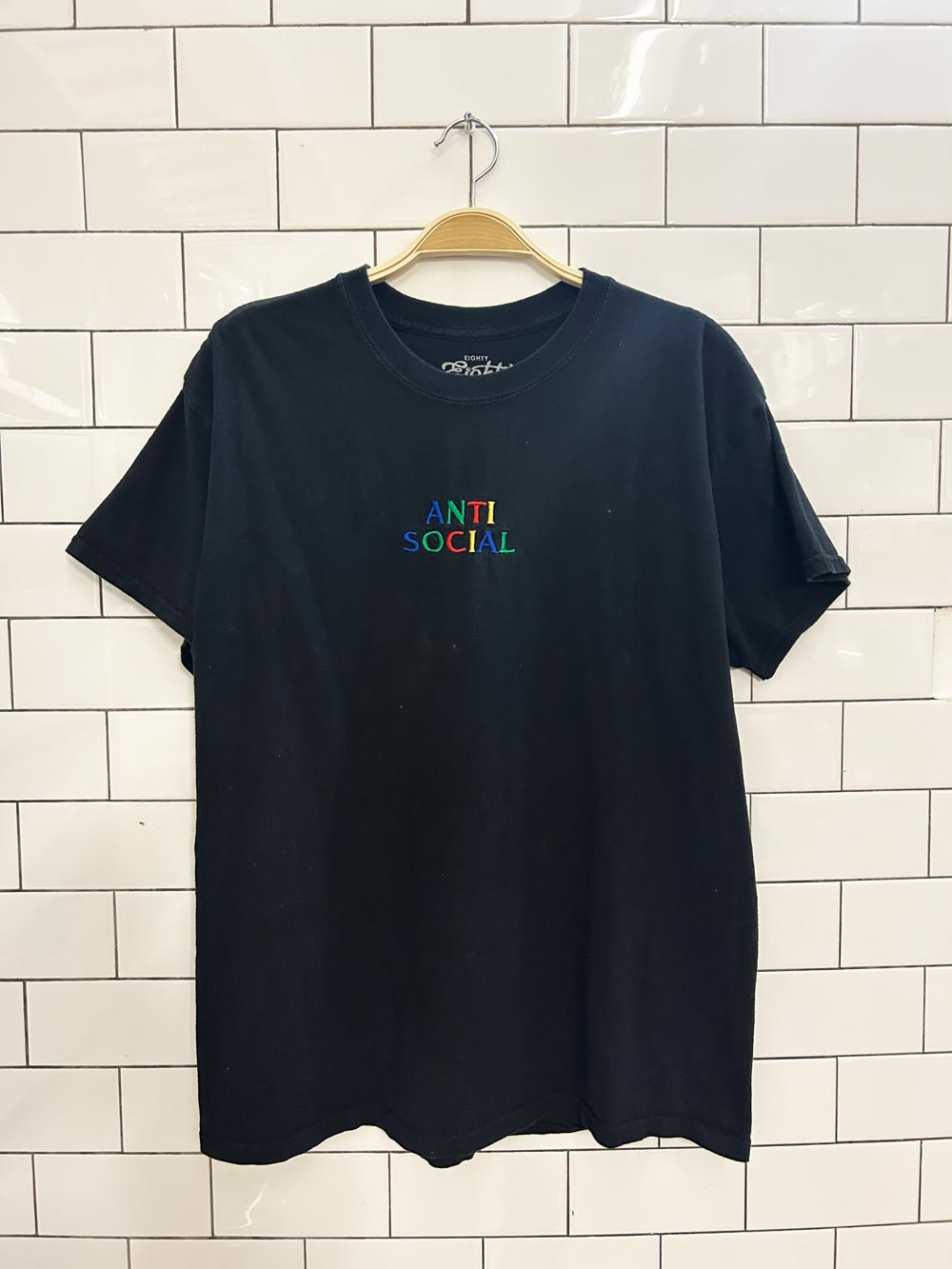 anti social rainbow embroidered graphic tee - good market thrift store