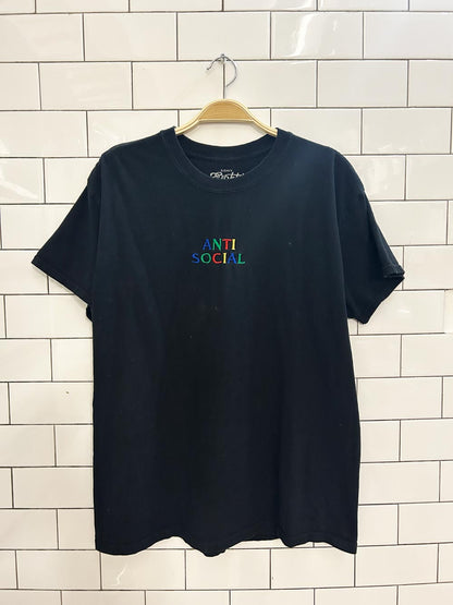 anti social rainbow embroidered graphic tee - good market thrift store