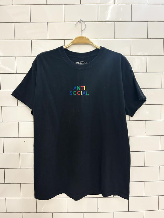 anti social rainbow embroidered graphic tee - good market thrift store