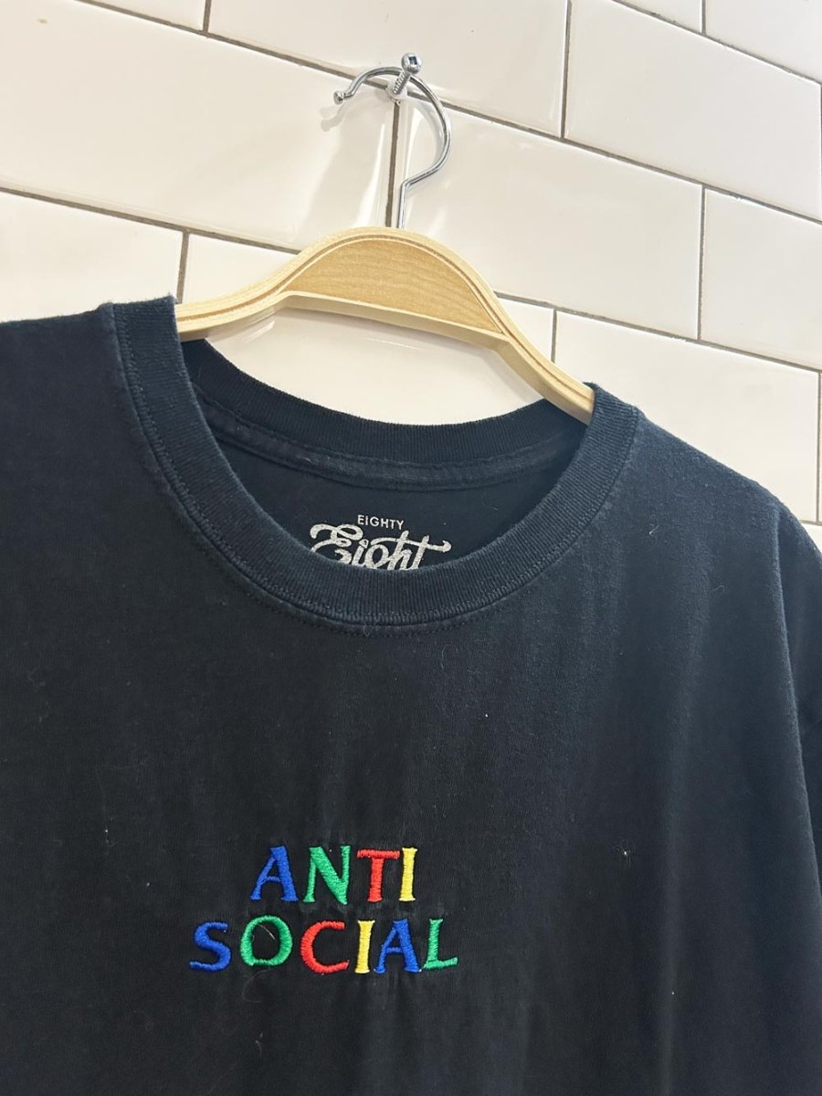 anti social rainbow embroidered graphic tee - good market thrift store