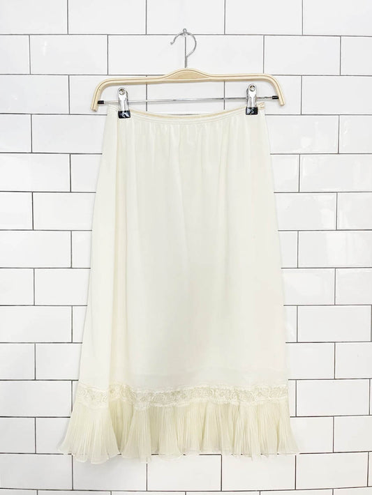 vintage vanity fair pleated lace hem midi slip skirt