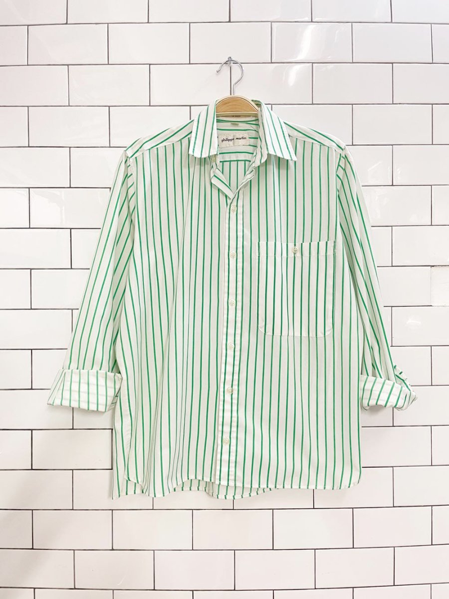 vintage philippe martin oversized green stripe shirt - good market thrift store