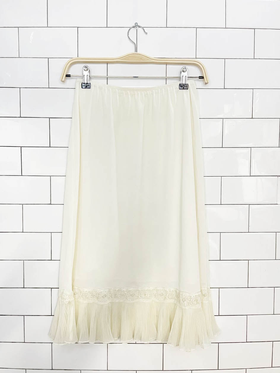 vintage vanity fair pleated lace hem midi slip skirt