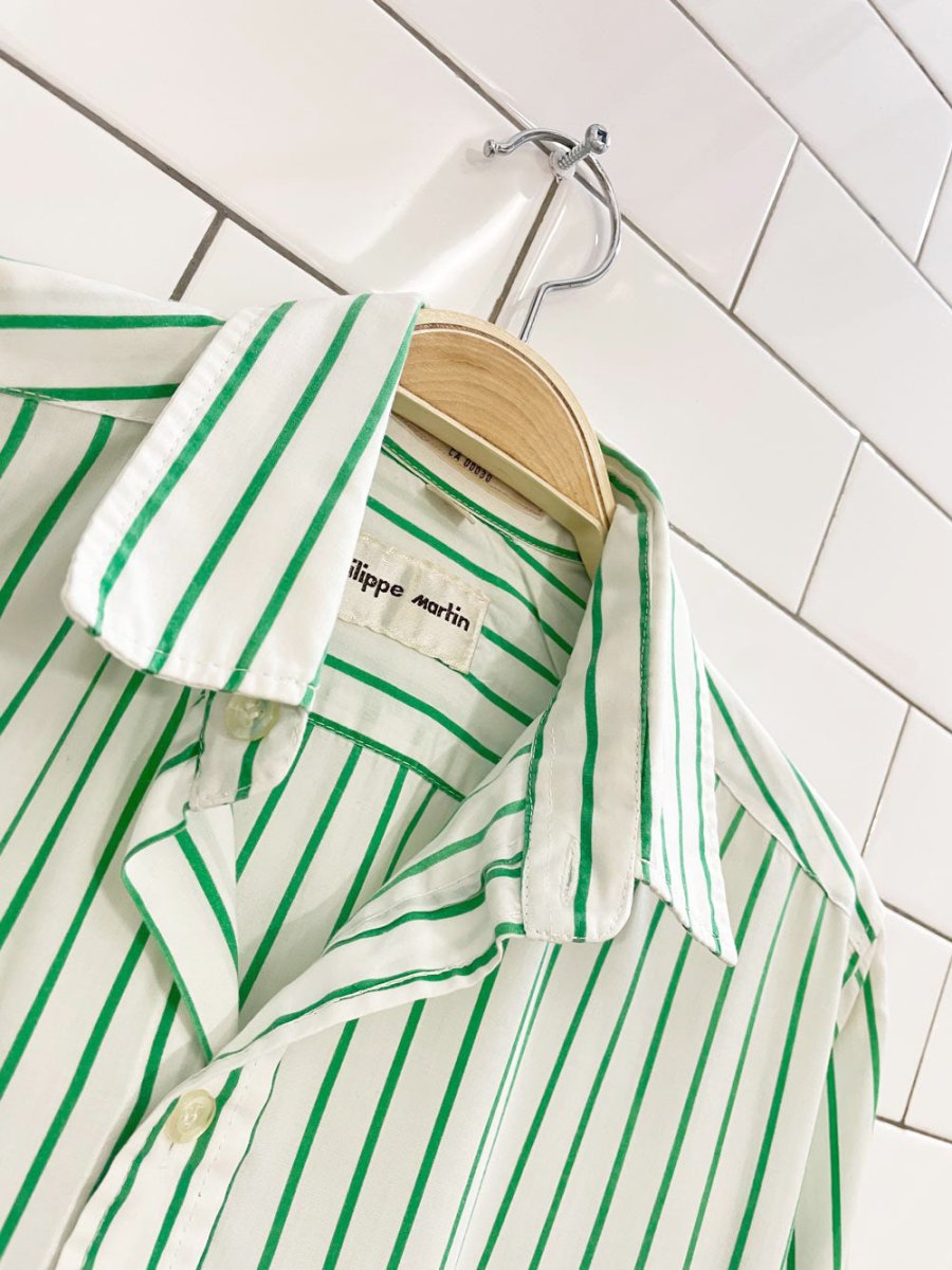 vintage philippe martin oversized green stripe shirt - good market thrift store