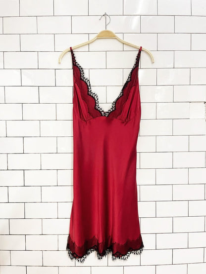 vintage 90s christine lingerie 100% silk lace trim slip dress - good market thrift store