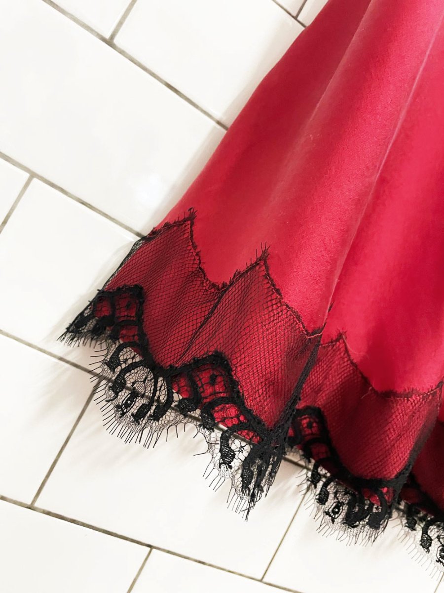 vintage 90s christine lingerie 100% silk lace trim slip dress - good market thrift store