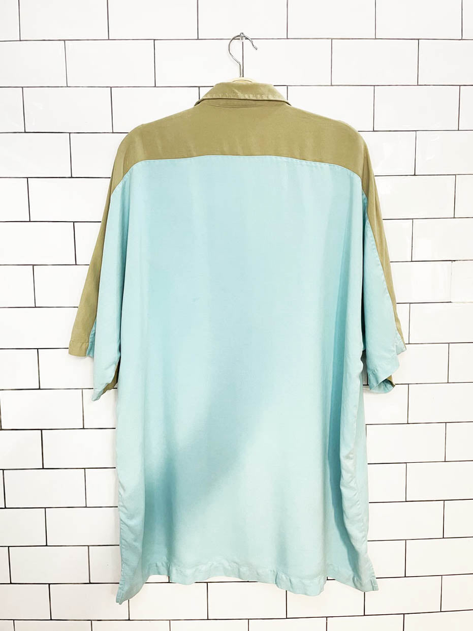 vintage nat naste 100% silk colour block full button shirt