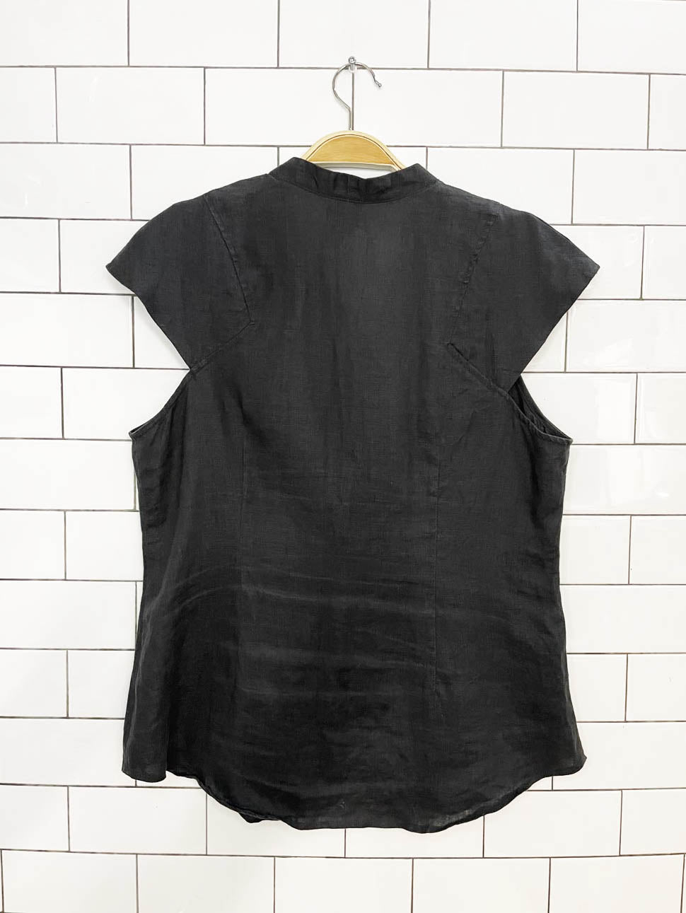 vintage 00s grace elements 100% linen minimal cap sleeve shirt