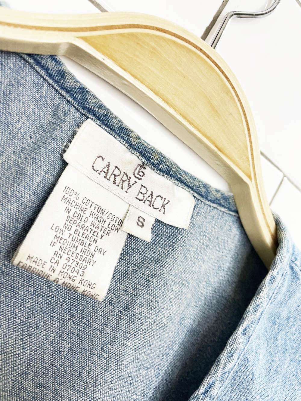 vintage 90s carry back frog button denim vest top