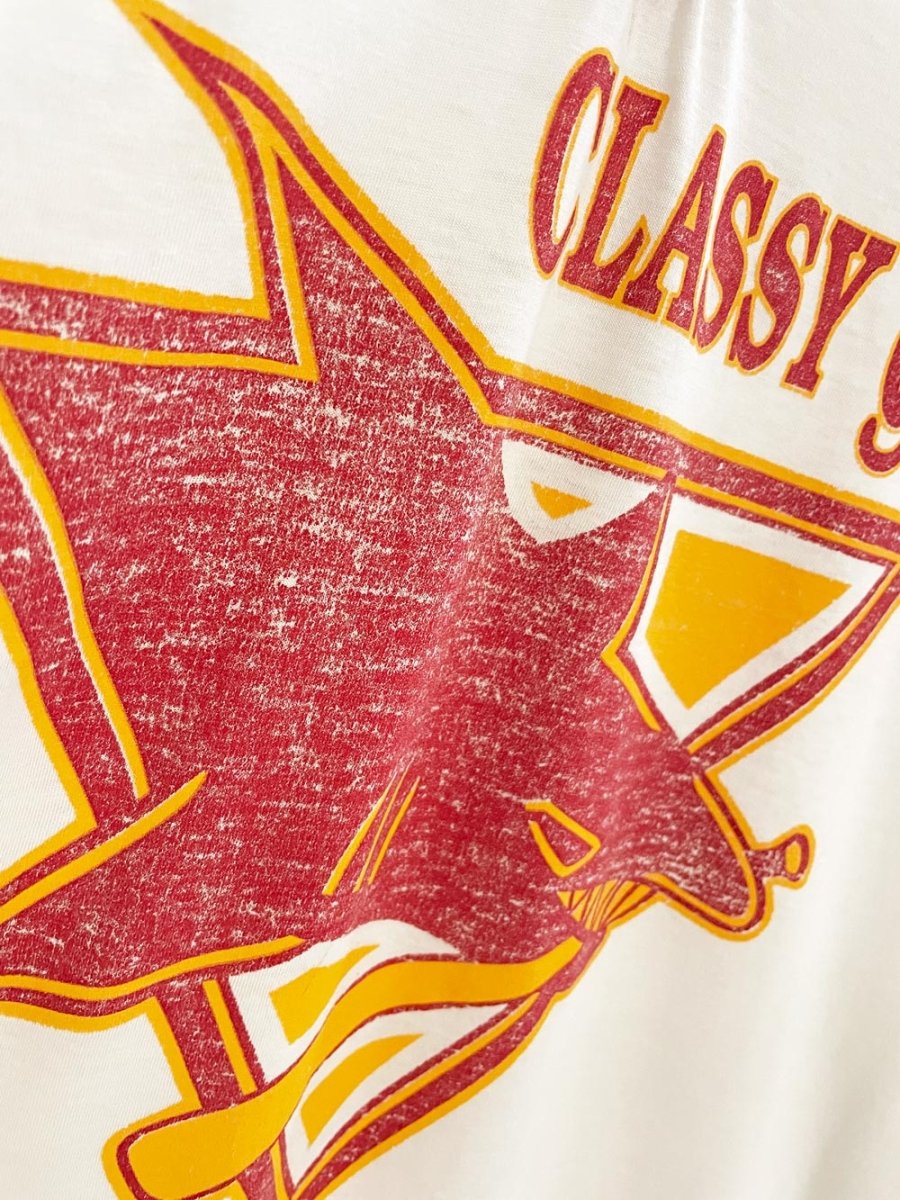 vintage 80s classy q's sharks ringer tee - good market thrift store