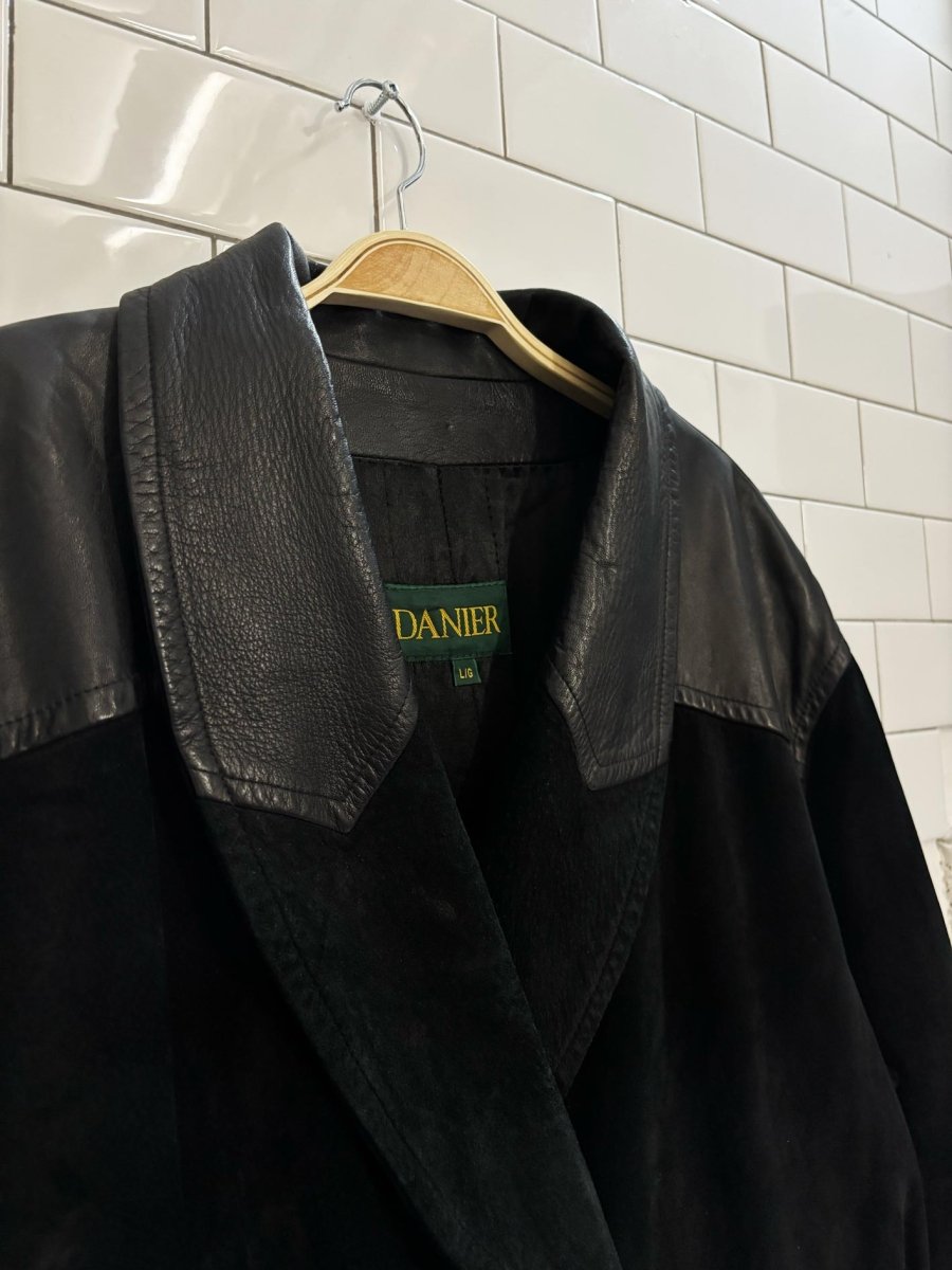 vintage danier leather + suede two tone belted trench coat - good market thrift store