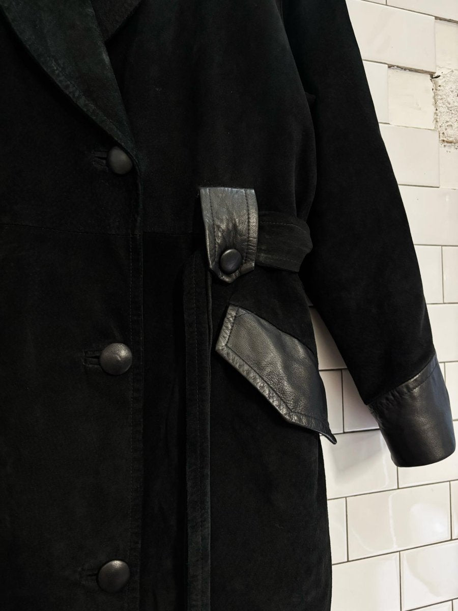vintage danier leather + suede two tone belted trench coat - good market thrift store
