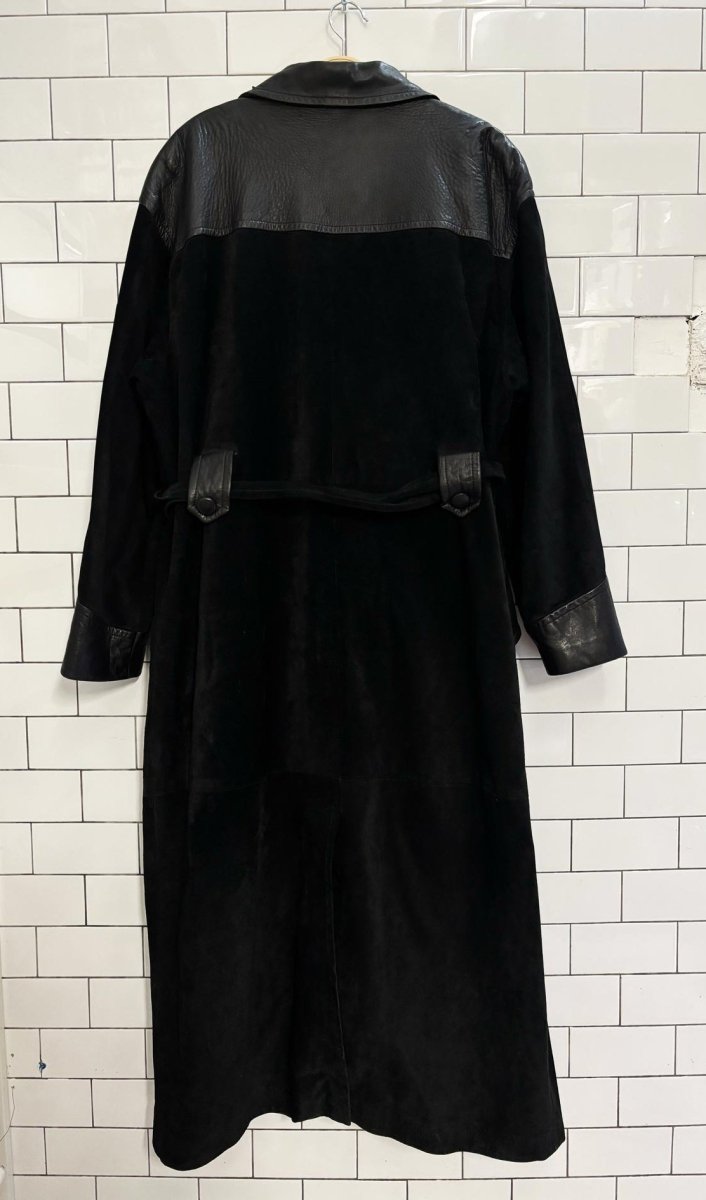 vintage danier leather + suede two tone belted trench coat - good market thrift store
