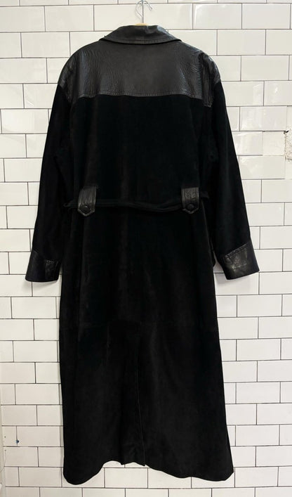 vintage danier leather + suede two tone belted trench coat - good market thrift store