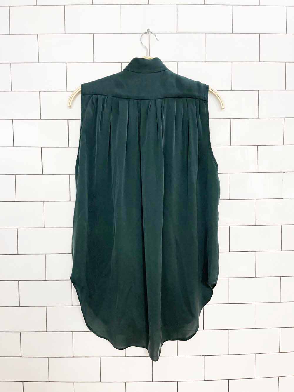 theyskens theory 100% silk pleated sleeveless blouse
