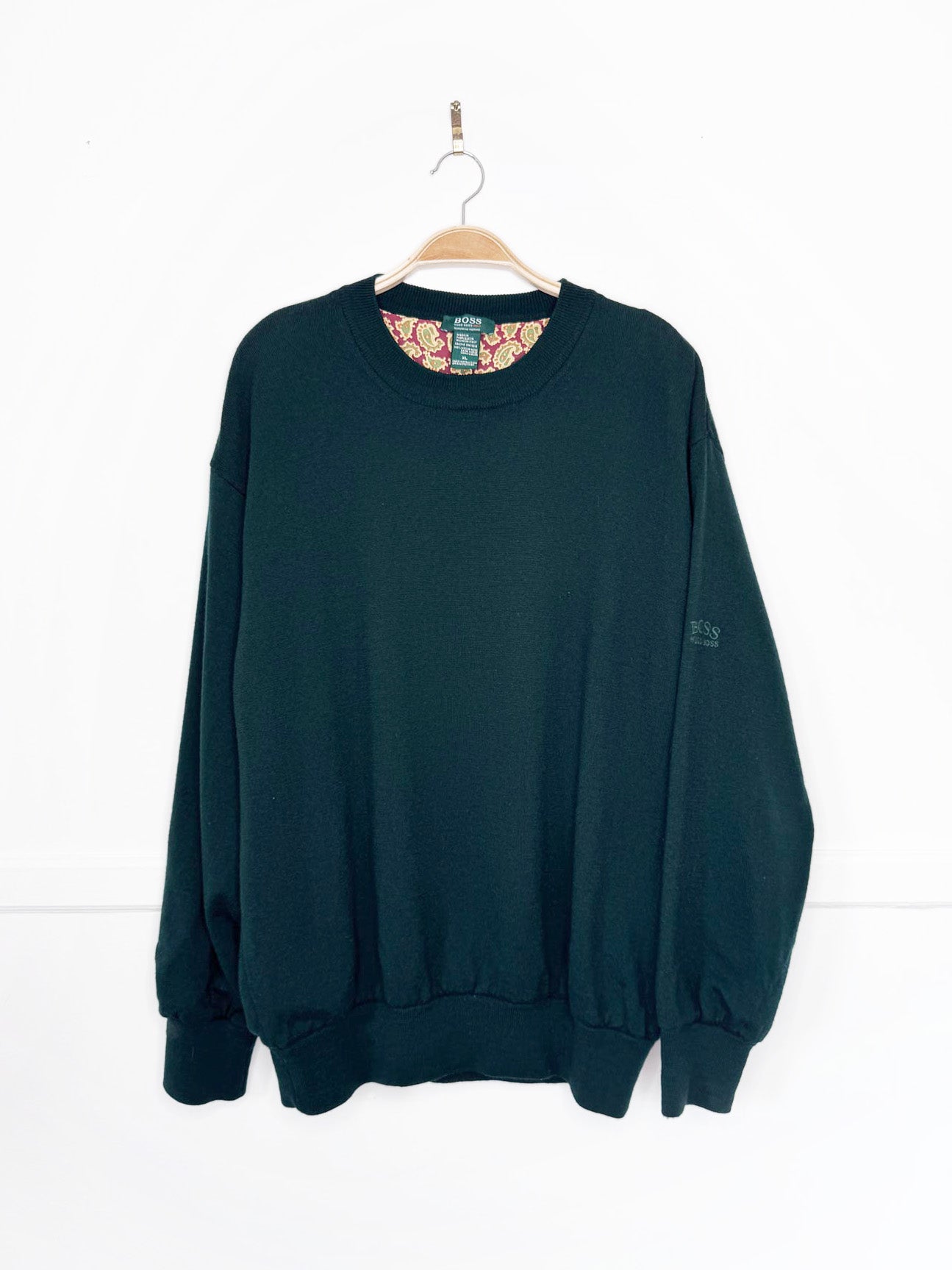vintage hugo boss 100% merino wool layered knit sweater