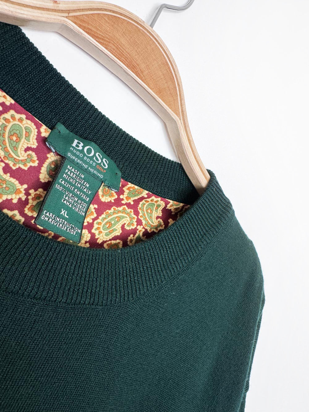 vintage hugo boss 100% merino wool layered knit sweater