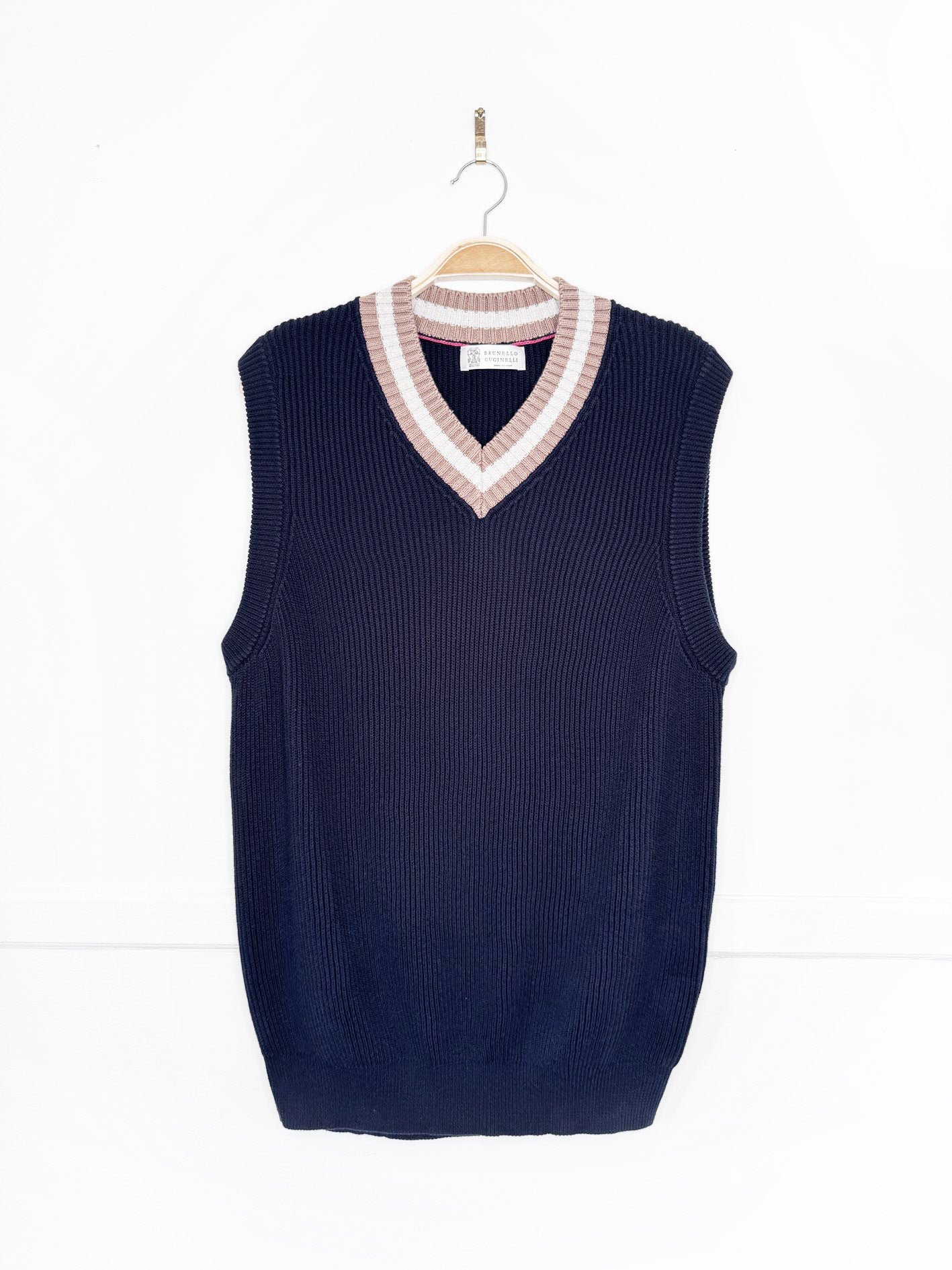 brunello cucinelli chunky cotton knit cricket vest | made in Italy
