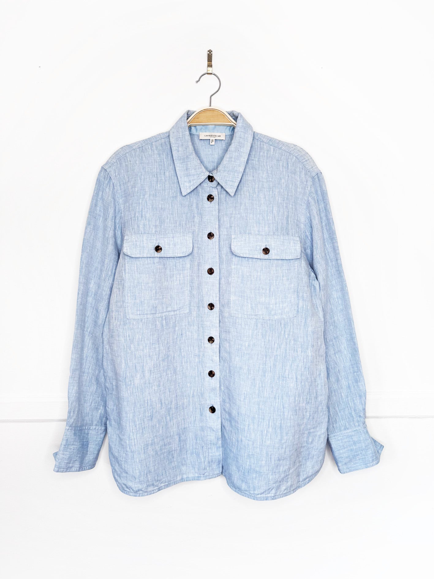 lafayette 148 100% linen relaxed full button shirt