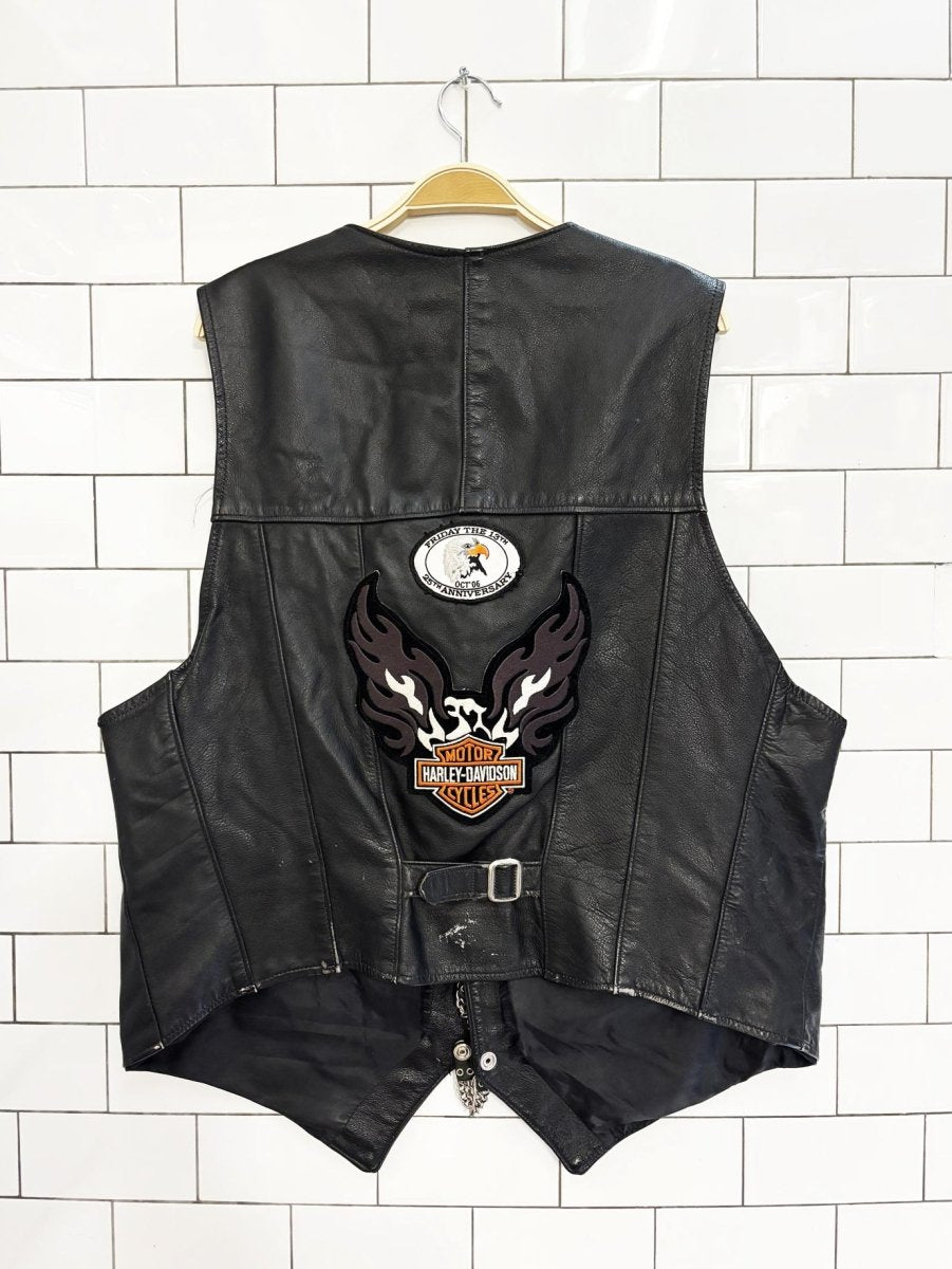 vintage 90s harley davidson leather vest | eagle patch back - good market thrift store