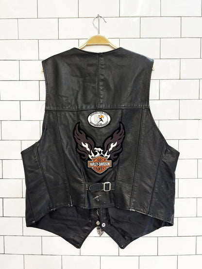 vintage 90s harley davidson leather vest | eagle patch back - good market thrift store