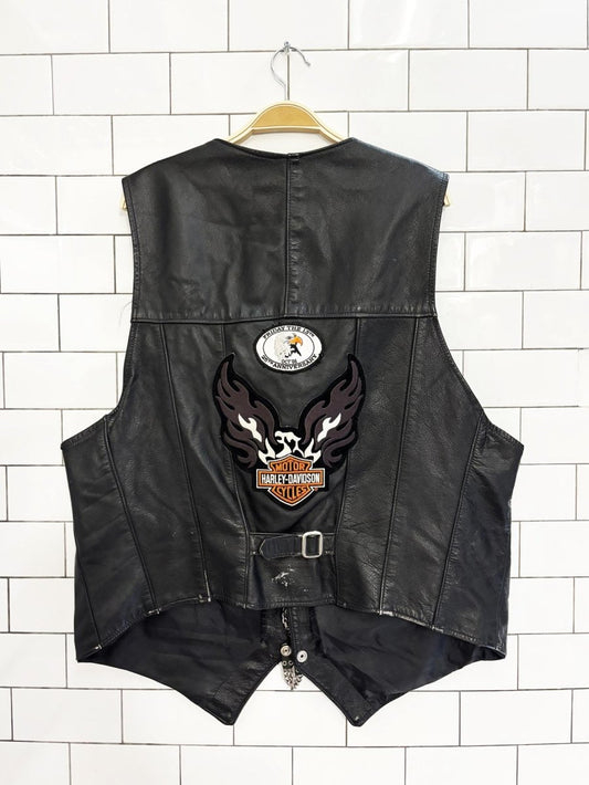 vintage 90s harley davidson leather vest | eagle patch back - good market thrift store
