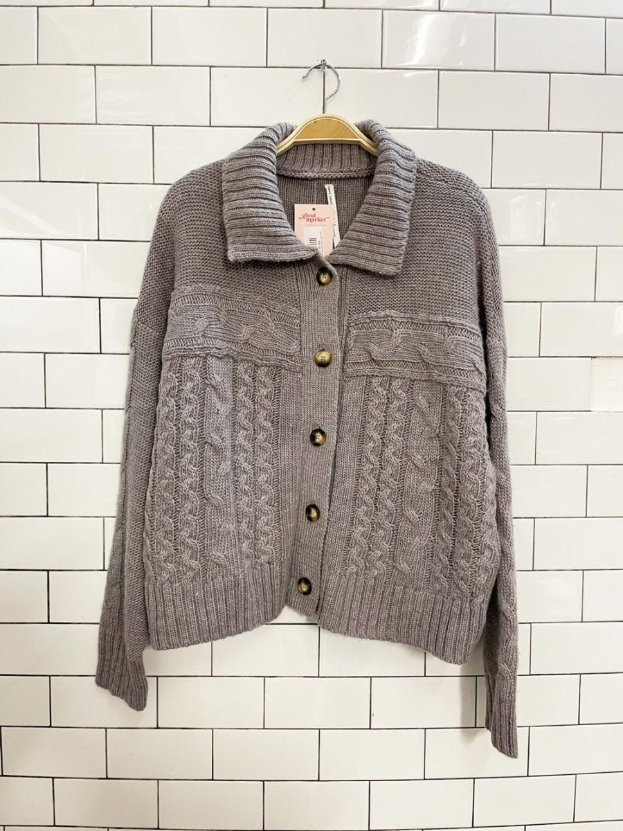 paper label mason wool - alpaca boxy cable knit cardi - good market thrift store