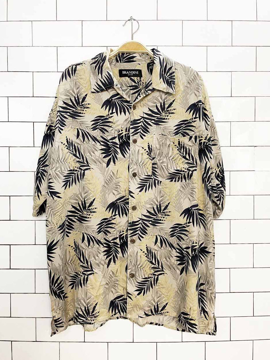 brandini 100% silk full button cabana shirt