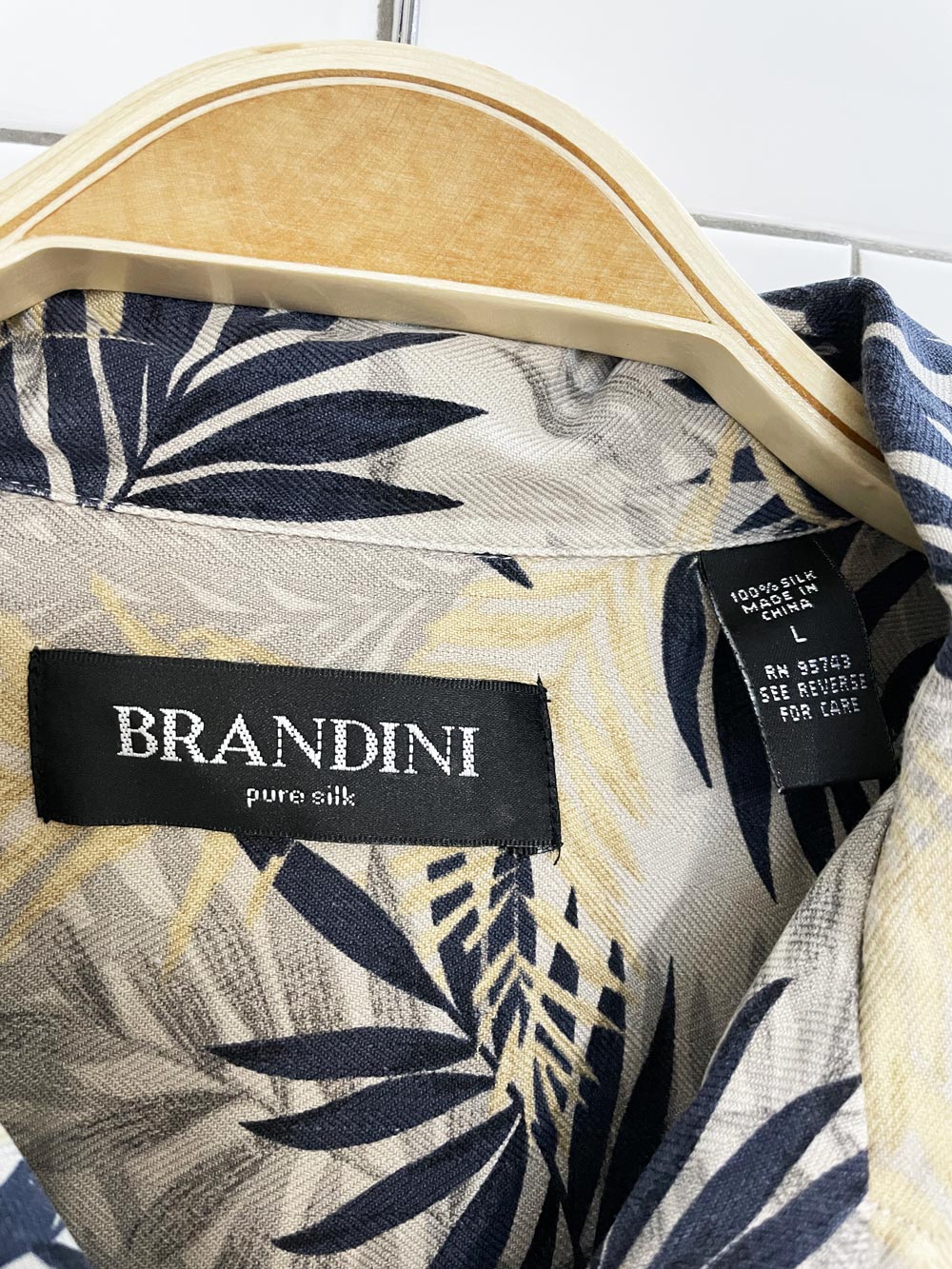 brandini 100% silk full button cabana shirt