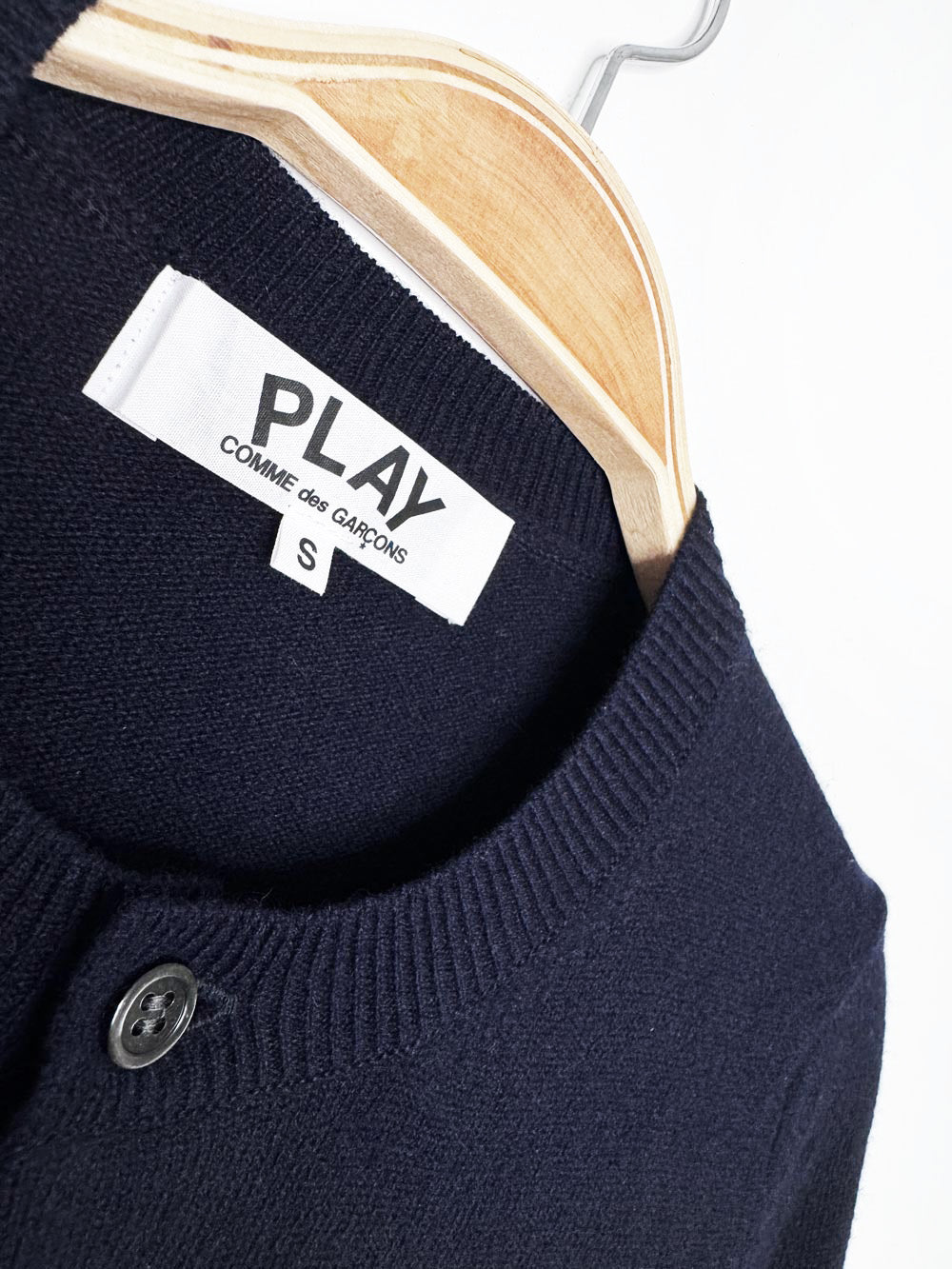 play commes des garcons 100% wool double heart knit cardigan sweater